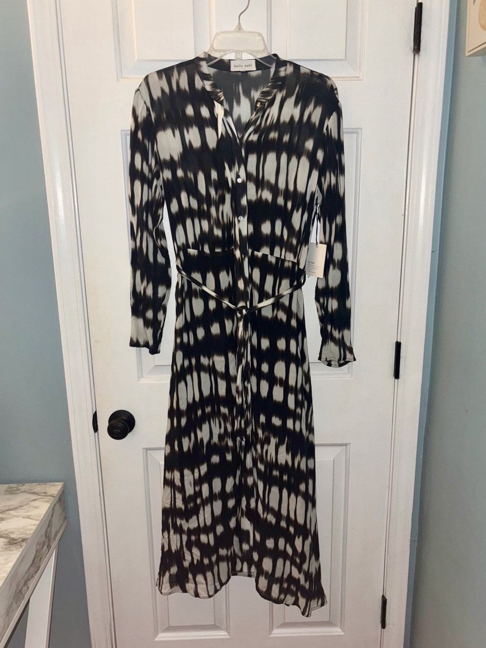 NWT Bella Dahl Flowy Maxi Shirt Dress - Blurred Ikat Print